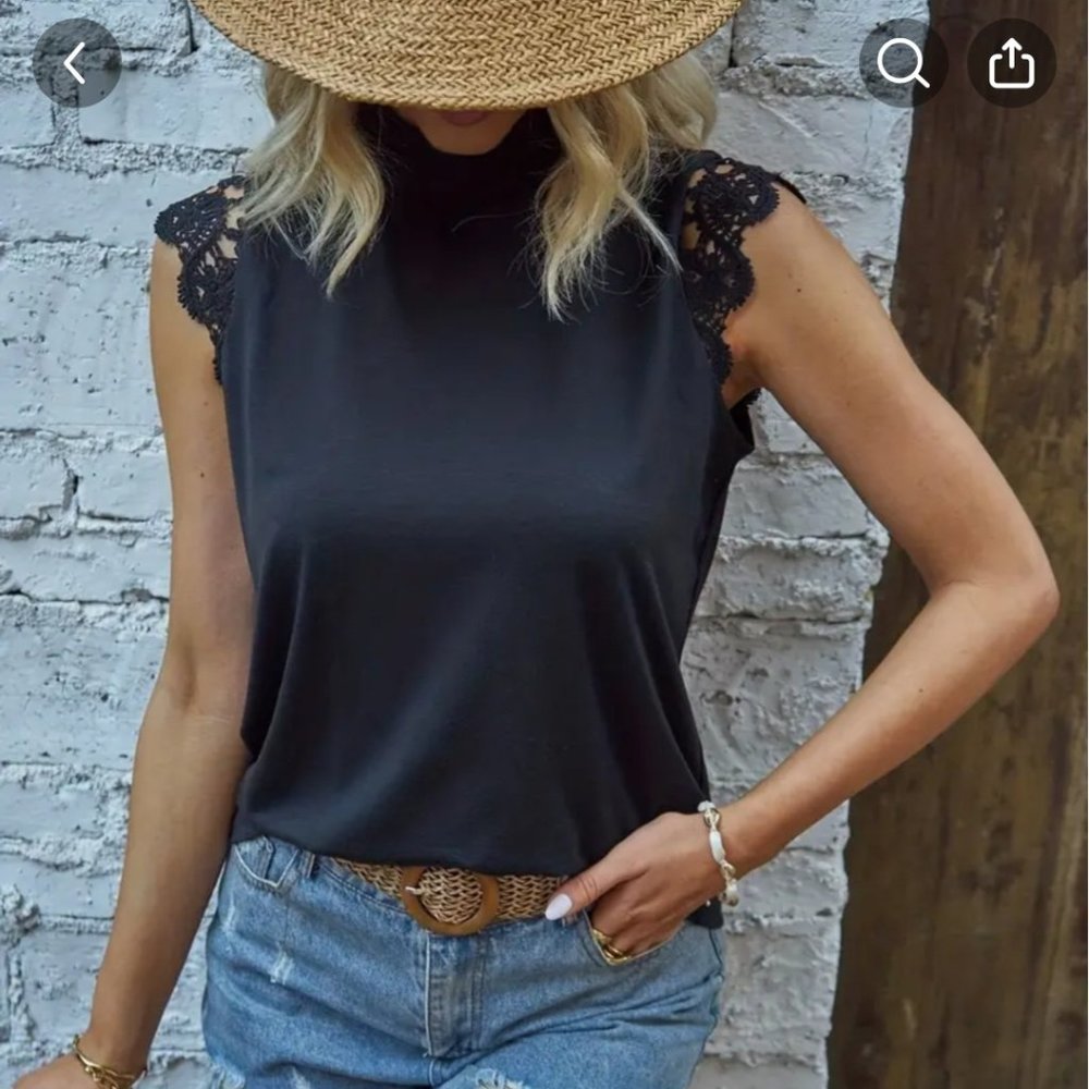 Black Top with Lace Sleeve Caps Size 6